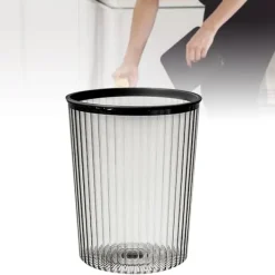 Clearance Svart Papperskorg för Hushållsbruk Stor Kapacitet Lättmonterat Lock Transparent Övre Ring