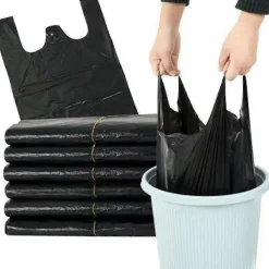 Best Svarta sopsäckar i plast med stor kapacitet, 100 st - Återvinningsbara sopsäckar med handtag för hem, kök, 32x52cm[D] Black