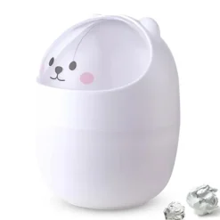 Clearance Tecknad Katt Djurformad Papperskorg med Svänglock Mini Bänkskiva Soptunna Liten Soptunna (Vit) Vit White