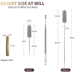 Hot Teleskopisk dammvippa, extra lång 254 cm, mikrofiber dammvippa med böjbar hörndammvippa