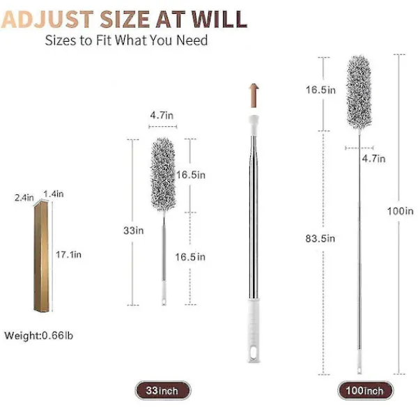 Hot Teleskopisk dammvippa, extra lång 254 cm, mikrofiber dammvippa med böjbar hörndammvippa