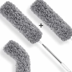 Outlet Teleskopisk dammvippa set om 2 mikrofibertips Lång teleskopisk dammvippa Utdragbar i rostfritt stål tvättbar dammvippa för att rengöra fönster, element | Fyndiq