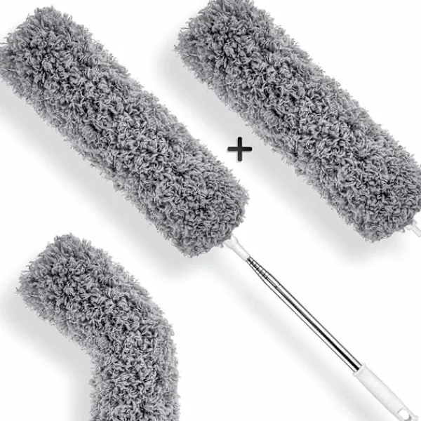 Outlet Teleskopisk dammvippa set om 2 mikrofibertips Lång teleskopisk dammvippa Utdragbar i rostfritt stål tvättbar dammvippa för att rengöra fönster, element | Fyndiq