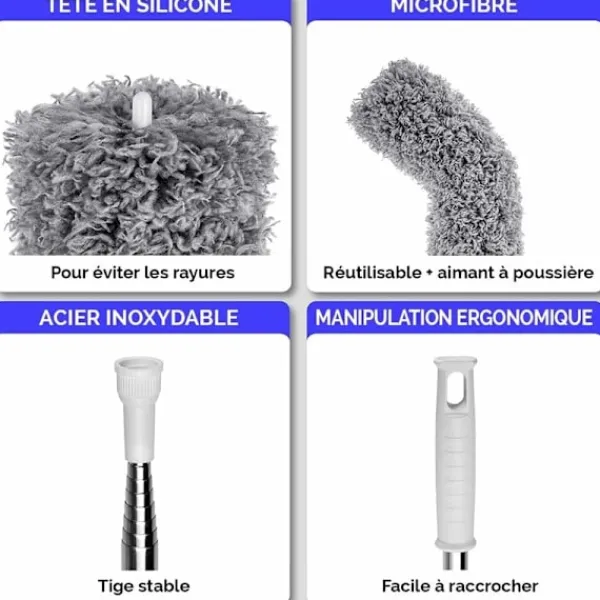 Outlet Teleskopisk dammvippa set om 2 mikrofibertips Lång teleskopisk dammvippa Utdragbar i rostfritt stål tvättbar dammvippa för att rengöra fönster, element | Fyndiq