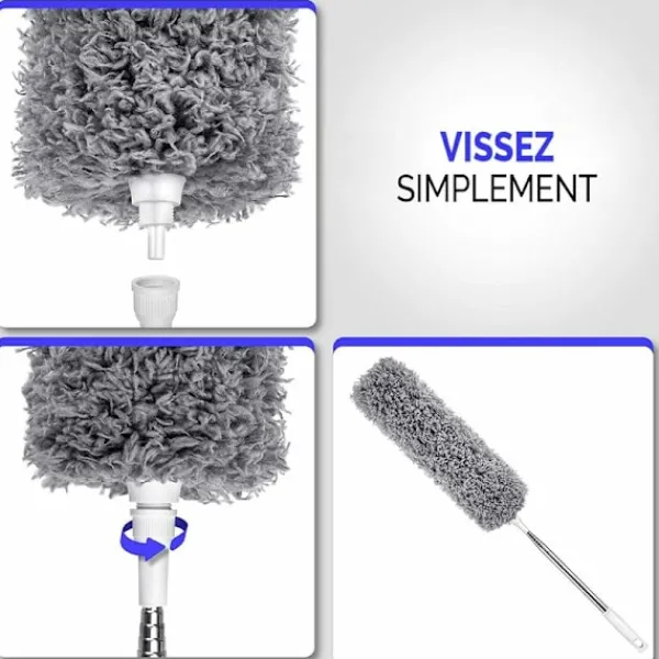 Outlet Teleskopisk dammvippa set om 2 mikrofibertips Lång teleskopisk dammvippa Utdragbar i rostfritt stål tvättbar dammvippa för att rengöra fönster, element | Fyndiq