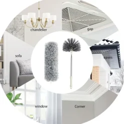 New Teleskopisk Mikrofiber Takborste - Repskyddande, Tvättbar, Vikbar - 254 cm - Mörkgrå