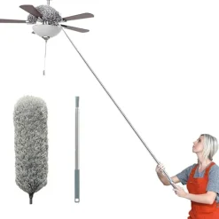 Discount Teleskopisk Mikrofiberdammvippa, Dsuter med 100" Förlängningsstång i Rostfritt Stål, med Skyddskåpa, Avtagbar & Tvättbar & Böjbar