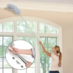 Discount Teleskopisk Mikrofiberdammvippa, Dsuter med 100" Förlängningsstång i Rostfritt Stål, med Skyddskåpa, Avtagbar & Tvättbar & Böjbar