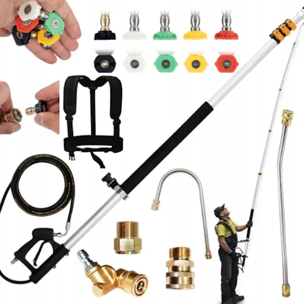 Clearance Rosfix Teleskopisk Tvättlans 1,5-6,3M – 4000 PSI | Aluminium | 5 Munstycken | Kompatibel med Karcher HD HDS
