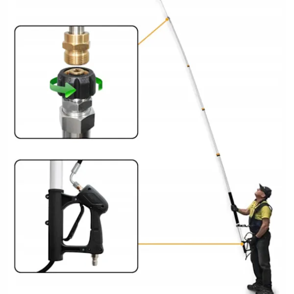 Clearance Rosfix Teleskopisk Tvättlans 1,5-6,3M – 4000 PSI | Aluminium | 5 Munstycken | Kompatibel med Karcher HD HDS