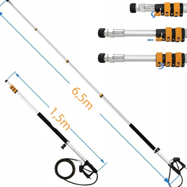 Clearance Rosfix Teleskopisk Tvättlans 1,5-6,3M – 4000 PSI | Aluminium | 5 Munstycken | Kompatibel med Karcher HD HDS