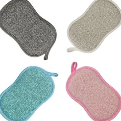 Hot Återanvändbara Mikrofiber Antibakteriella Tvättbara Disksvampar Skursvampar Dubbelsvamp för Non-Stick Pannor Grytor (4st Svampar)