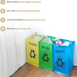 Best Återvinningspåsar för hushållsartiklar/återvinningspåsar för plast, glas och papper med handtag/flerfärgad - set om 3, slumpmässig färg