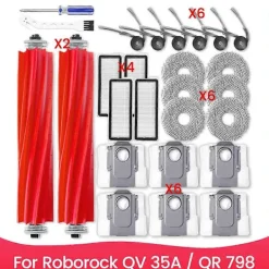 Hot Tillbehörssats för Roborock QV 35A / QR 798 Dammsugare Huvudsidoborste HEPA-filter Moppduk Dammpåse