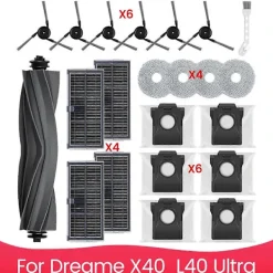 Best Tillbehörsset för Dreame X40 & L40 Ultra Dammsugare Huvudborste Sidoborste Hepa Filter Moppduk Dammpåsar As Shown