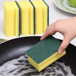 Best Tjock skrubbsvamp, dubbelsidig disk- och rengöringssvamp för kök, badrum och hemstädning (8 st, gul-grön)