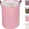 Discount Tjockvikbar hopfällbar rund tvättkorg, bomull (rosa) KLB