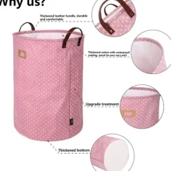 Discount Tjockvikbar hopfällbar rund tvättkorg, bomull (rosa) KLB