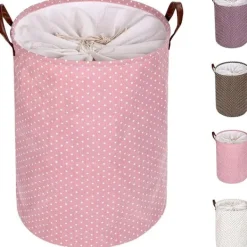 Hot Tjockvikbar hopfällbar rund förvaringskorg för tvätt, bomull (rosa) KLB