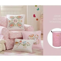 Hot Tjockvikbar hopfällbar rund förvaringskorg för tvätt, bomull (rosa) KLB