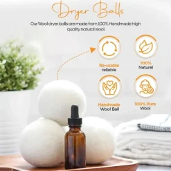 Outlet Torkbollar 100% Naturliga Ullbollar för Tvätt - Återanvändbara Allergivänliga Miljövänliga och Energieffektiva 6