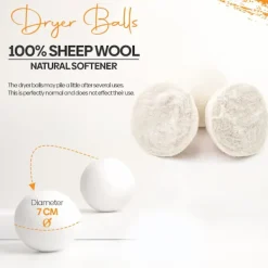 Torkbollar 100% Naturliga Ullbollar för Tvätt - Sköljmedel Återanvändbara Torkbollar Hypoallergena Miljövänliga Pack of 2