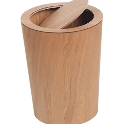 New Träavfallskorg med svänglock Rund soptunna Köksavfallskorg för hotell Träavfallskorg