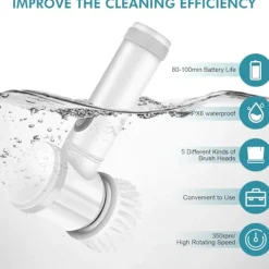 Outlet Trådlös Elektrisk Rengöringsborste med 5 Utbytbara Borsthuvuden - Handhållen Elektrisk Duschrengörare [JSR]
