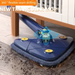 Online Triangel Mopp 360° Roterbar Justerbar Mopp för Golv, Vägg, Fönster, Tak, Sprickor, Hörn, Våt & Torr Rengöring, Vit