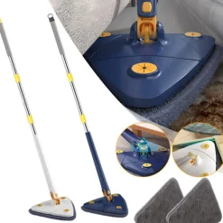 LBSS Triangel Rengöringsmopp 360° Roterbar Justerbar Mopp för Golv Vägg Fönster Tak Sprickor Hörn Våt & Torr Rengöring Blå