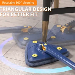 LBSS Triangel Rengöringsmopp 360° Roterbar Justerbar Mopp för Golv Vägg Fönster Tak Sprickor Hörn Våt & Torr Rengöring Blå