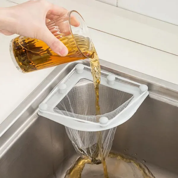 New Triangulär avloppsfilterställ sopsäck set engångs anti-blockerande papperskorg filter nätpåse kök diskho sopor filter nät 1 st (grå)