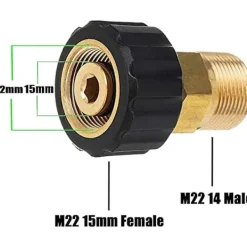 Online Trycktvättslanganslutningar, M22 x 15mm hona till M22 x 14mm hane snabbkoppling trycktvättsadapter