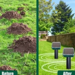 New TS-Set med 2 solcellsdrivna mullvadsavskräckare – Ormavskräckare - Väderbeständig för Mullvad, Orm, Sork, Gopher och Andra Djur NPTER