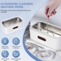 New ECLshop TTLIFE Ultraljudstvätt, 400 ml Ultraljudsrengörare för Smycken Glasögon, 45000Hz Rengöringsmaskin, 4 Lägen