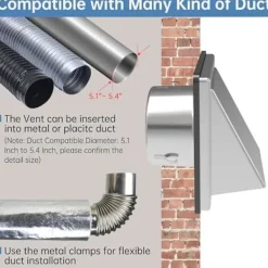 Clearance 4-tums Torktumlarens Ventilationslock Utomhusvägg med Dämpad Backventil, Extern Utblåsningsväggventil, Rostfri