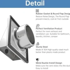 Clearance 4-tums Torktumlarens Ventilationslock Utomhusvägg med Dämpad Backventil, Extern Utblåsningsväggventil, Rostfri