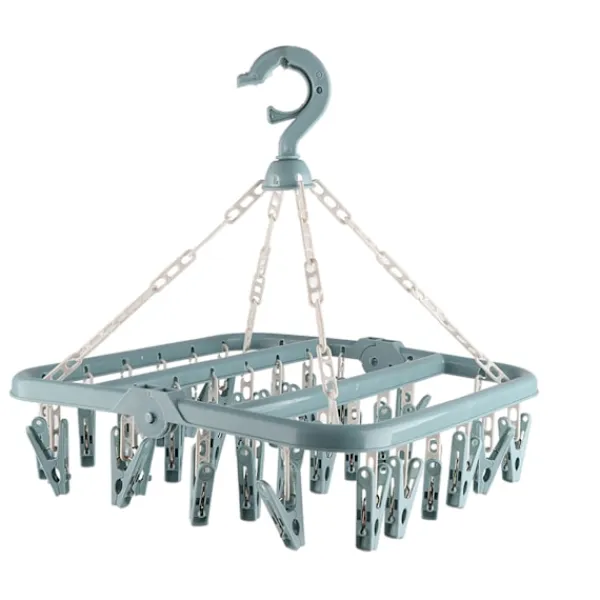 Online Tvätthängare med 32 klämmor Vikbar tvätt Klädnypa Torkställ för strumpor Underkläder BH:ar ScarfBlå