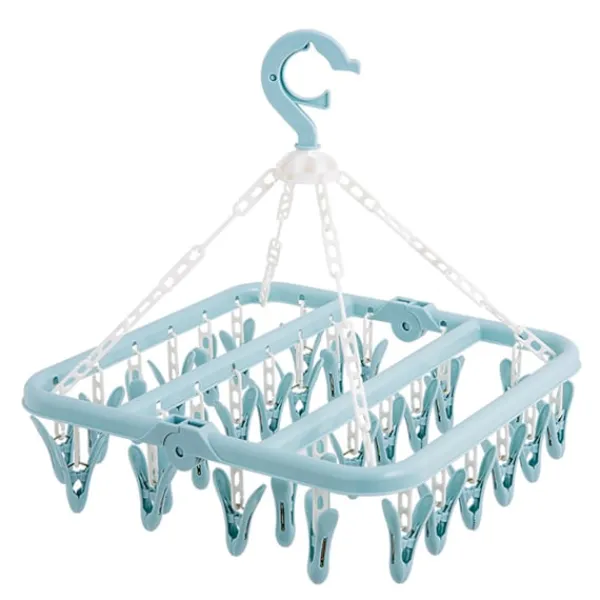 Online Tvätthängare med 32 klämmor Vikbar tvätt Klädnypa Torkställ för strumpor Underkläder BH:ar ScarfBlå