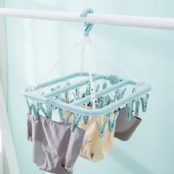 Online Tvätthängare med 32 klämmor Vikbar tvätt Klädnypa Torkställ för strumpor Underkläder BH:ar ScarfBlå