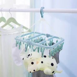 Online Tvätthängare med 32 klämmor Vikbar tvätt Klädnypa Torkställ för strumpor Underkläder BH:ar ScarfBlå