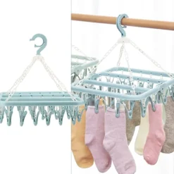 Online Tvätthängare med 32 klämmor Vikbar tvätt Klädnypa Torkställ för strumpor Underkläder BH:ar ScarfBlå