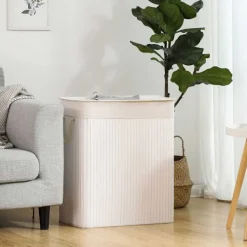 Discount Vasagle Tvättkorg i bambu med 2 fack och lock 100L - Vit