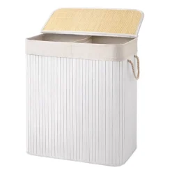 Discount Vasagle Tvättkorg i bambu med 2 fack och lock 100L - Vit