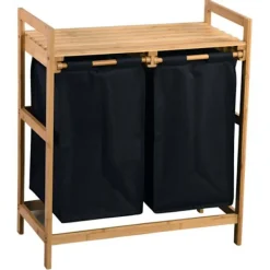 Hot AC-DÉCO Tvättkorg med 2 fack i tyg och bambu - - H 73 x B 64 cm Svart/Beige