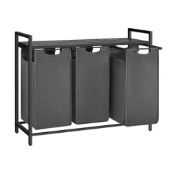 Clearance Vasagle Tvättkorg med 3 fack och hylla - Svart/Grå