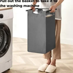 Clearance Vasagle Tvättkorg med 3 fack och hylla - Svart/Grå