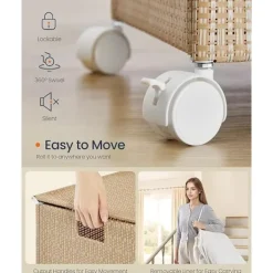 Online Pavil Tvättkorg med 3 sektioner, stor 140 l, med hjul, naturbeige och mattvit