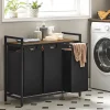 Outlet Vasagle Tvättkorg med 3 utdragbara fack och hylla i trä - Svart