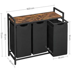 Outlet Vasagle Tvättkorg med 3 utdragbara fack och hylla i trä - Svart